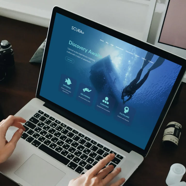 Scuba@ website design laptop mockup 768x768