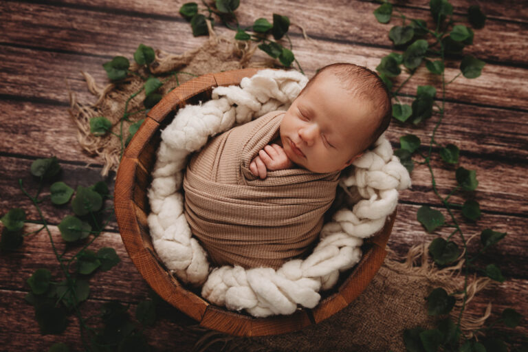newborn studio photographer cape town baby wrapped brown 1 of 3 768x512