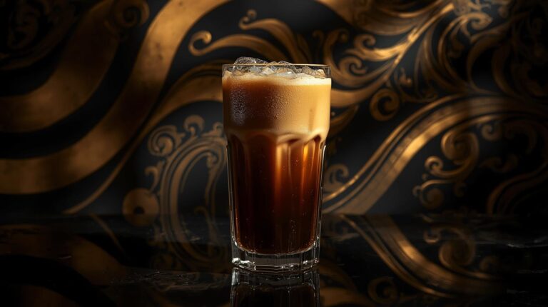 premium ice coffee in a luxurious gold and black theme 768x430