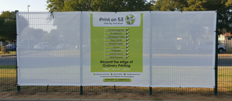 Firefly Create a high quality image of Mesh Banner on a fence 532945 768x336